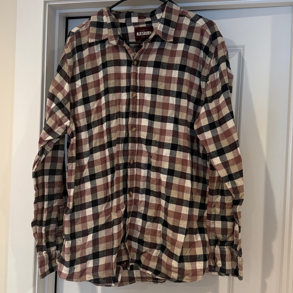 Alesbury Men's Casual Plaid Button Down Shirt - Red and Black